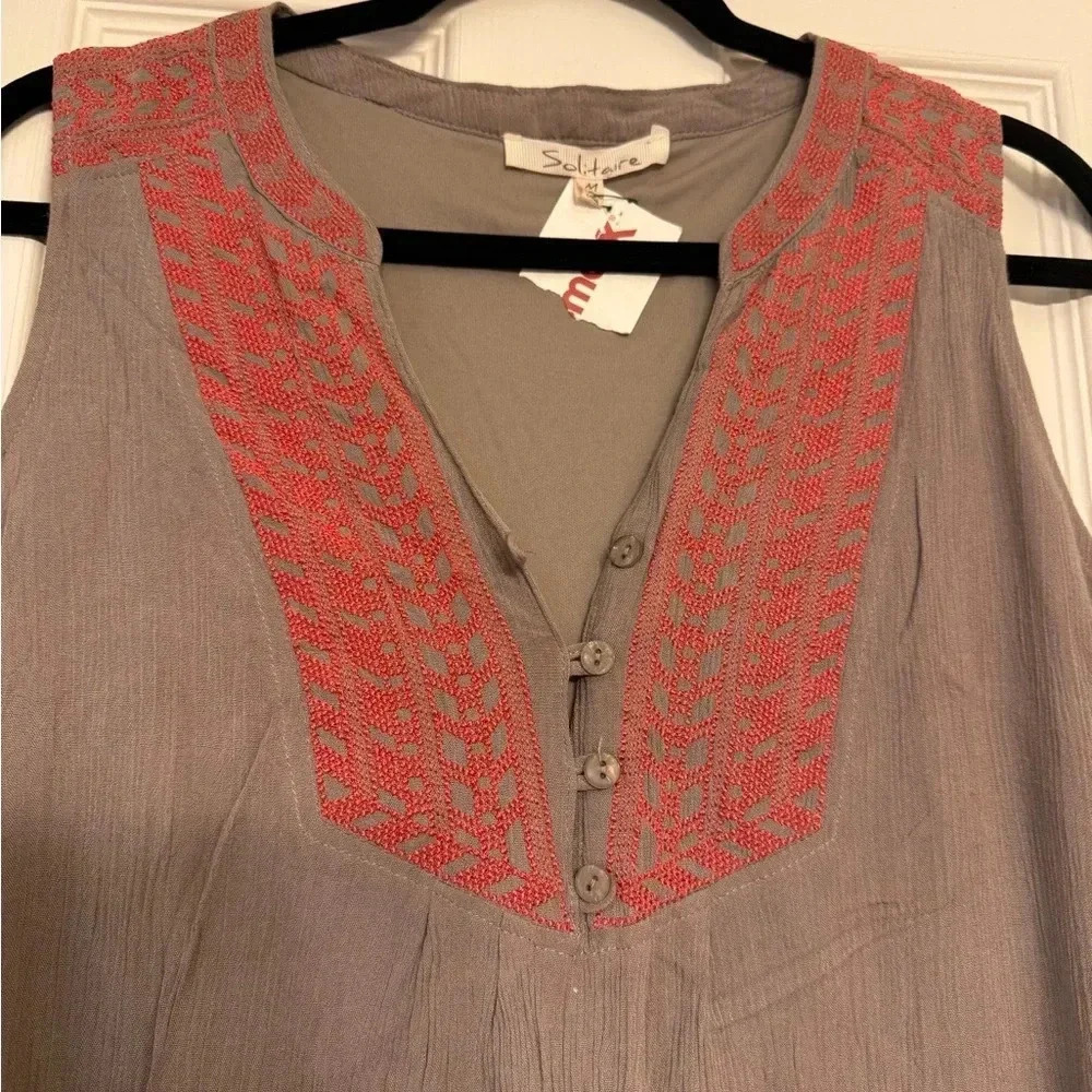 Solitaire Grey With Orange Embroidery Dress Size M - Picture 2 of 5